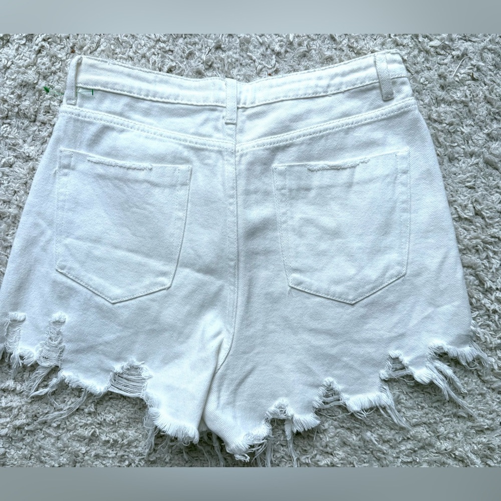 Women's graffiti Denim Shorts Size L White Distressed - Picture 5 of 5